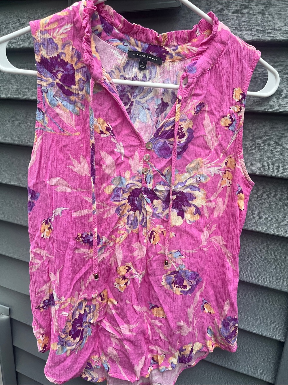 Staccato Pink Floral Sleeveless Tie-Neck Top